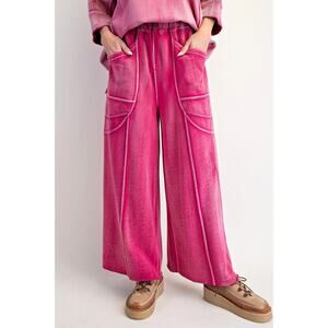 "Margot" Wide Leg French Terry Pants in Fuchsia